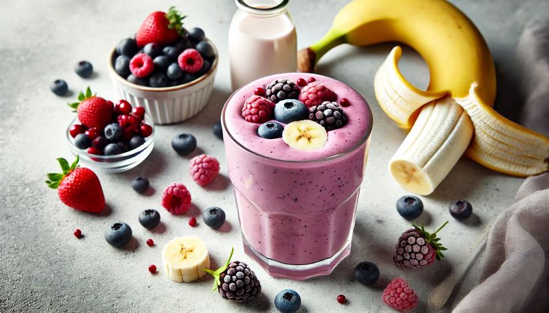 Smoothie sans whey à la banane et aux fruits rouges
